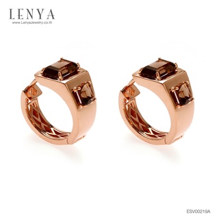 Lenya Jewelry ต่างหูเงินแท้925 ชุบทองชมพู ประดับเด่นด้วยพลอยรูปทรงสี่เหลี่ยม สโมคกี้ ควอตซ์ ในคอเลคชั่น product champion