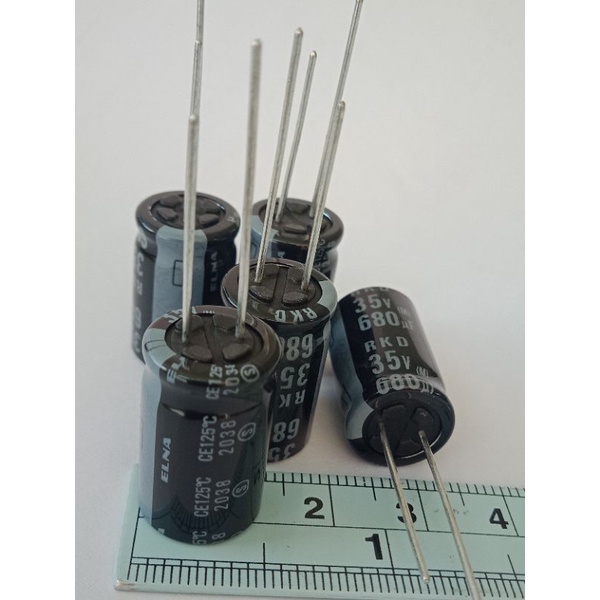 680UF 35V คาปาซิเตอร์ELNAสีดำ 125C(แพ็ค10ตัว)ขนาด 13x20mm แท้-ใหม่แกะกล่อง คาปาซิเตอร์ 680UF ตัวเก็บ