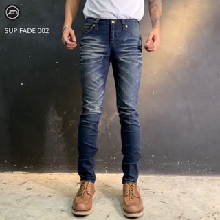 SUPFADE002 (B) กางเกงยีนส์ทรงเดฟ Mens Skinny Stretch Denim Jeans (Gasoline &amp; Garage) ปั๊มน้ำมันแก๊สโซลีน (SUP FADE)