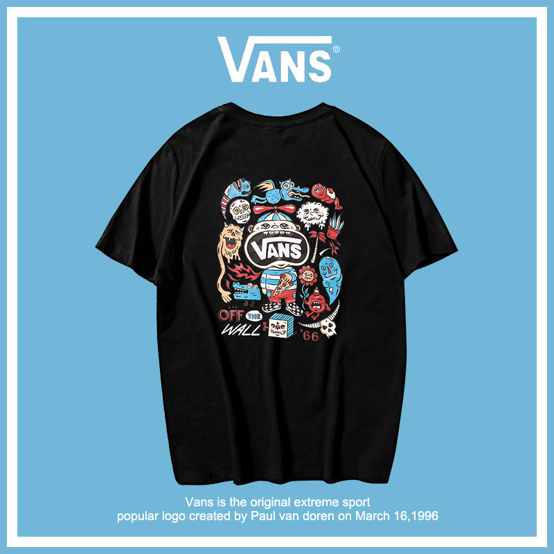 เสื้อยืดลำลอง Vans Wansine สำหรับผู้ชายและผู้หญิงผ้าฝ้ายแขนสั้น
