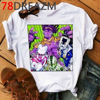 แขนสั้น เสื้อยืดเสื้อยืดแขนสั้นผ้าฝ้ายพิมพ์ลาย Jojo Bizarre Adventures สําหรับผู้หญิง 2020เสื้อยืดหลวมๆ แฟชั่น คอกลม