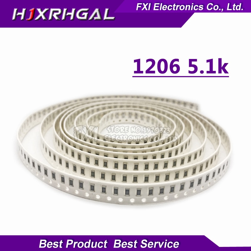 100PCS 1206 SMD Resistor  5.1K ohm chip resistor 0.25W 1/4W 5K1 512 new original