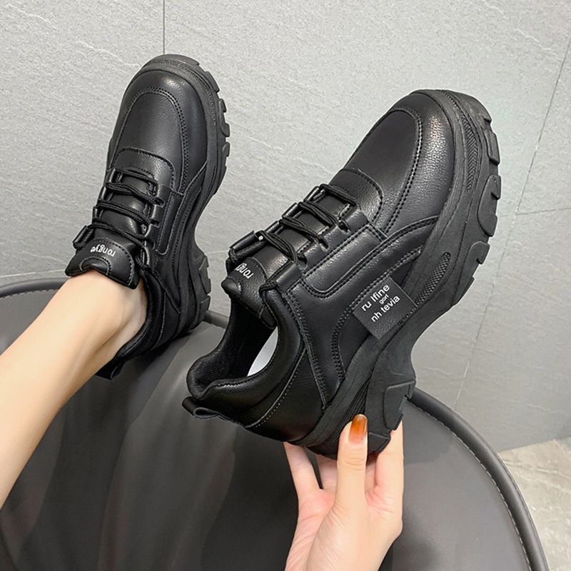 พร้อมส่ง ไซส์ 35-43 รองเท้าผ้าใบผู้หญิง สไตล์แฟชั่น  เสริมส้น 5 ซม.  มีสีขาว ครีม ดำ Sports Shoes