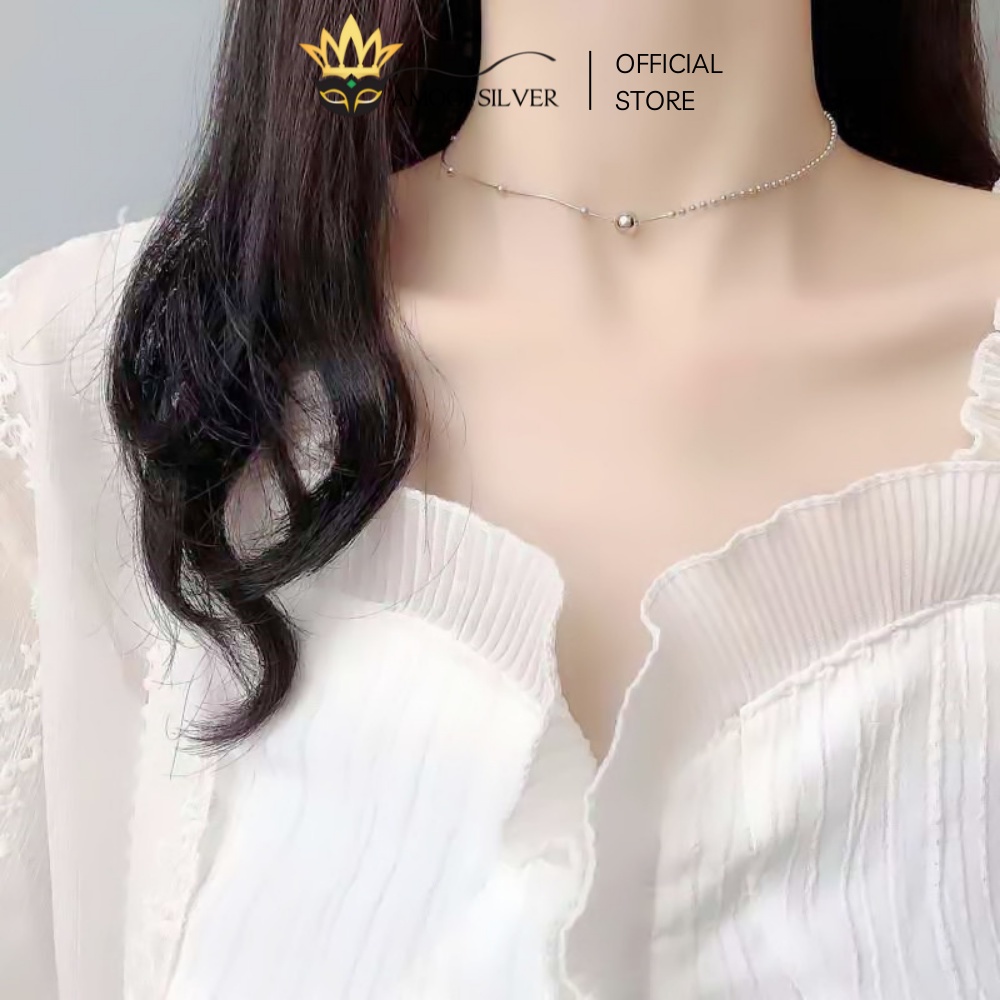 คุณภาพสูง S925 สร้อยคอเงิน Choker รุ่น 1 Ball 2 ประเภทสาย - Amoi Silver AD68