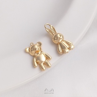 จี้สร้อยคอ สร้อยข้อมือ รูปกระต่ายหมีน่ารัก ชุบทอง 14K แฮนด์เมด diy