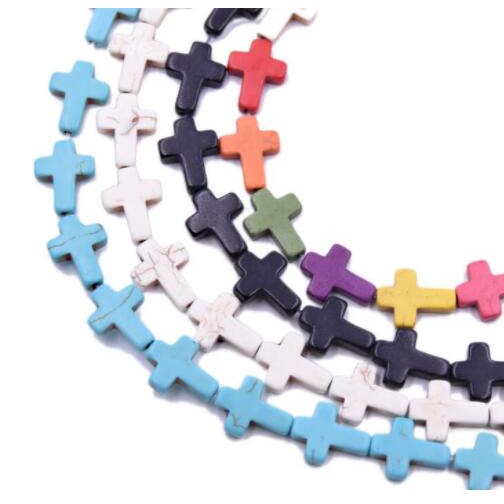 1strand สีขาว/สีฟ้า/สีสัน Howlite หิน Cross Shape DIY ลูกปัดแบบหลวมสําหรับ Handcraft 16*12 มม.s1021