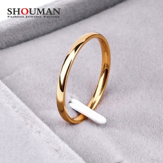 Shouman แหวนเหล็กไทเทเนียม 2020 2 มม. สีโรสโกลด์ป้องกันการแพ้สําหรับผู้หญิง