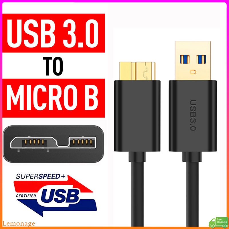 พร้อมสต็อกสายเคเบิลข้อมูลฮาร์ดดิสก์ความเร็วสูง USB 3.0 เป็นตัวแปลง Micro B สําหรับ SSD ภายนอกและ HDD ฮาร์ดไดรฟ์