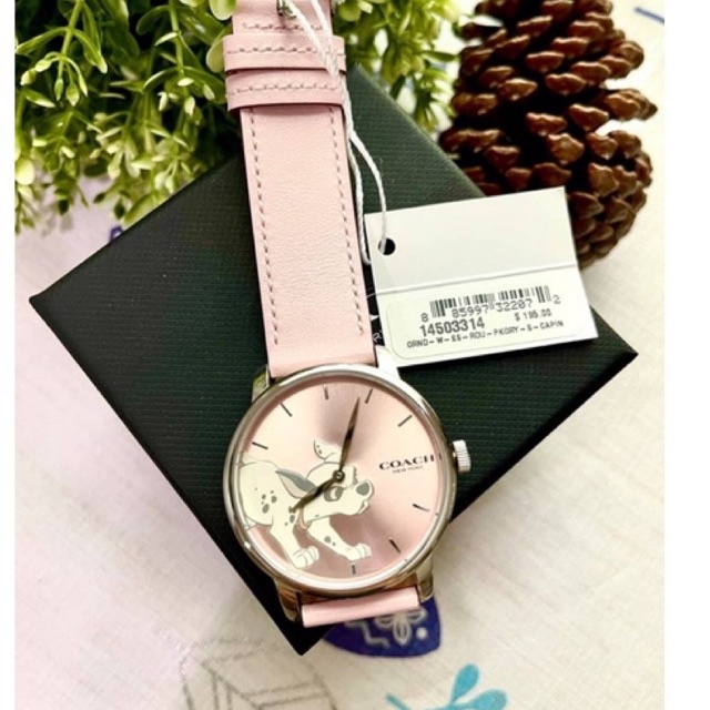 (ผ่อน0%) นาฬิกา Coach Disney x Women's 101 Dalmatians Grand Pink Leather Strap Watch 14503314 40 mm หนังแท้สีชมพู รูปหมา