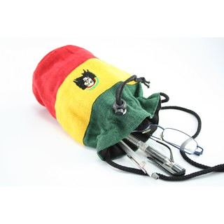 สินค้าราสต้า Bag Purse  Big Rastaman กระเป๋าราสต้าใยธรรมชาติทรงกลมหูรูด ปักลาย BOB MARLEY 6×8 นิ้ว