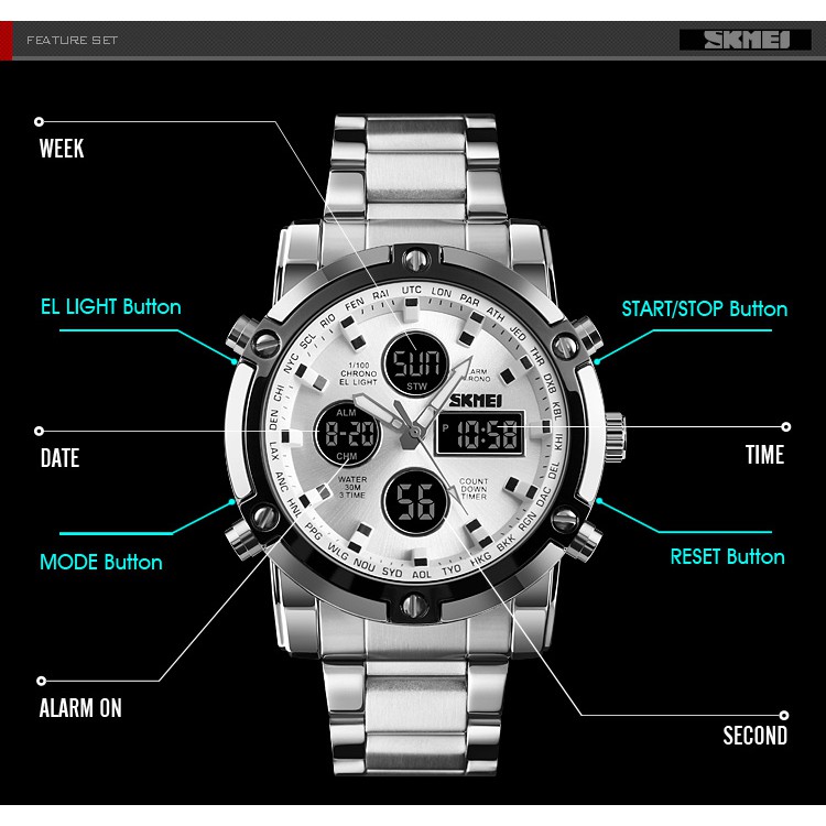 SKMEI Official 1389 Sports Men's Watch Quartz Stopwatch Dual Display Watches Waterproof Wristwatches #8