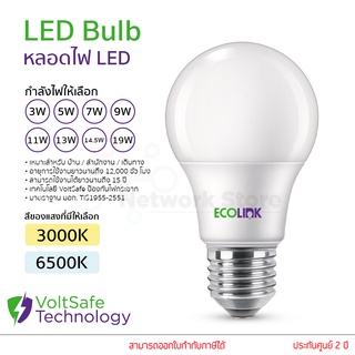 ECOLINK หลอดไฟ LED Bulb 3W 5W 7W 9W 13W 14.5W 19W 3000K 6500K ขั้วE27 หลอดประหยัดไฟ ประกัน 2 ปี