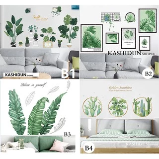 แมวน่ารักตกแต่งบ้าน ใบไม้สีเขียว INSสติกเกอร์ติดผนัง วอลเปเปอร์ ลายการ์ตูนน่ารัก สำหรับตกแต่ง🔥อุปกรณ์ตกแต่งผนัง