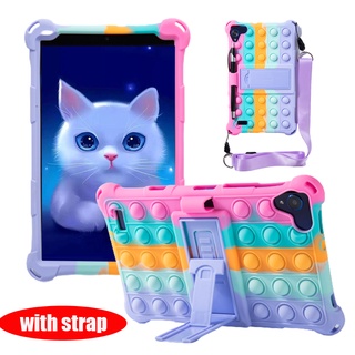 เคสแท็บเล็ตซิลิโคนนิ่ม Samsung Galaxy Tab A 8.0 2019 T290 T295 Tab A7 Lite 8.7 Soft Silicone Case Pop Stress-Relieve Case Push It Bubble Stand Cover With Shoulder Strap+Stylus Pen