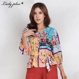 Lady Plus เสื้อผูกเอวลายดอก | Floral Print Blouse with Rope Waist