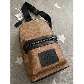 (ผ่อน0%) กระเป๋า เป้ชาย Coach Academy Pack In Signature Canvas 32217 ลายซี สีเทาดำ คาดอก คาดหลัง งานshop