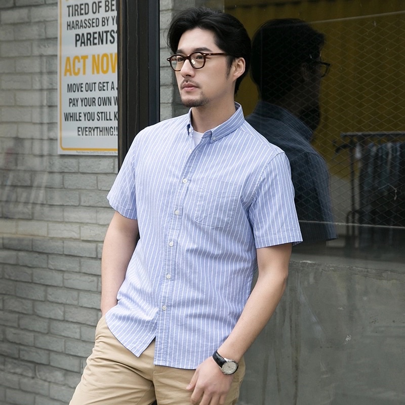 เสื้อเชิ้ตแขนสั้น Oxford รุ่น TheDOT. ผ้าทอ Twill หนานุ่ม ใส่สบาย ทนทาน