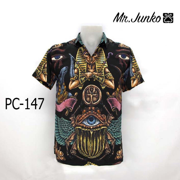 ⚡ ส่งฟรี⚡เสื้อเชิ้ต ลายฟาโรห์ อียิปต์ ผ้าซาติน นิ่ม ใส่สบายไม่ร้อน Mr-Junko PC-147