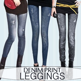 กางเกงเลกกิ้งลายยีนส์ /กางเกงขายาว ผ้ายืด QUILLA Denim Print Stretchable Leggings / Pants พร้อมส่ง