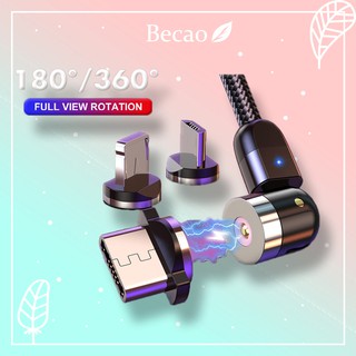 Becao 1m / 2m 360o + 180ºหมุนแม่เหล็กสาย usb 2.4a สายชาร์จอย่างรวดเร็ว micro usb type c โทรศัพท์มือถือสายชาร์จ