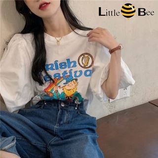 littlebee🍄2322เสื้อยืดโอเวอร์ไซส์ผู้หญิงแขนพัฟ เสื้อยืดคอกลม（oversized T-shirt）