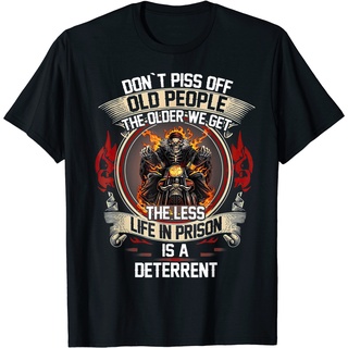 เสื้อยืด พิมพ์ลายอนิเมะ DonT Piss Off Old People The Older Biker Skull สไตล์เรียบง่าย สําหรับผู้ชายสามารถปรับแต่งได้