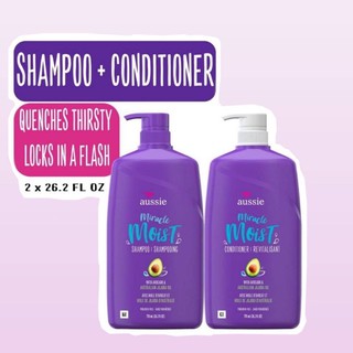 🛒พร้อมส่ง 🦘aussie miracle moist shampoo + conditioner ยาสระผม และ ครีมนวดผม มีส่วนผสมของ Avocado &amp; Johoba Oil