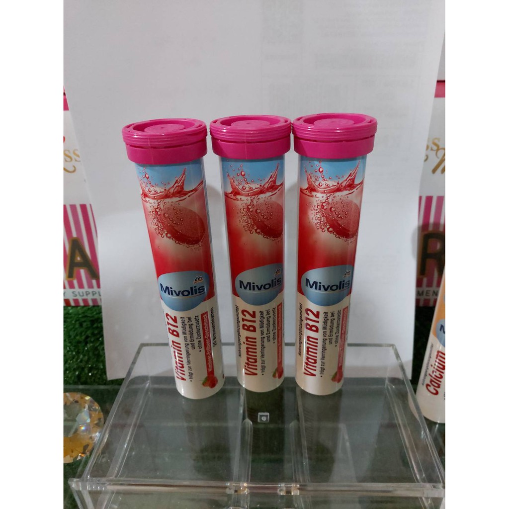 DAS gesunde PLUS Mivolis วิตามินเม็ดฟู่ละลายน้ำ สีชมพู (VITAMIN B12) หลอดละ 20 เม็ด จำนวน 3 หลอด