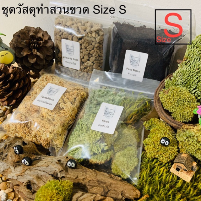 ชุดวัสดุจัดสวนขวดพร้อมใช้+อุปกรณ์
