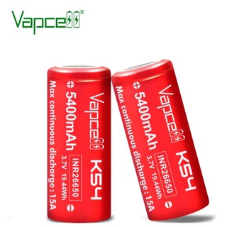 ถ่านชาร์จ Vapcell INR26650 5400mAh K54 3.7V หัวตัด ก้อนสีแดง ของแท้