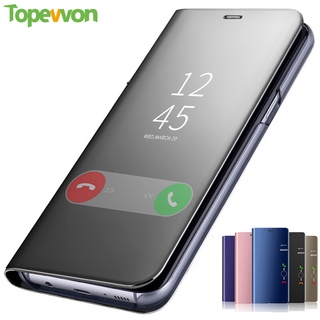 Topewon For Samsung Galaxy S21 Ultra S20 Plus Note 20 Phone Case, Smart Clear View Cover Flip Stand Mirror Casing