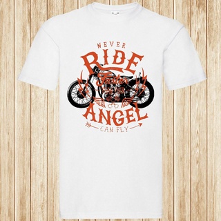 เสื้อยืดราคาถูกสุดๆGILDAN เสื้อยืดผ้าฝ้าย พิมพ์ลาย Never Ride Faster Than Your Angel Can Fly แฟชั่นสําหรับผู้ชายขนาดเต็ม