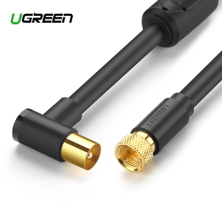 Ugreen RF สายเคเบิลโคแอกเชียลทีวี 90 องศา พร้อมแกนเฟอร์ไรต์สองแกน สําหรับเครื่องเล่นดีวีดี HDTV VCR ดาวเทียม AV F-type