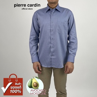 Pierre Cardin เสื้อเชิ้ตแขนยาว Avocado Moisture Basic Fit รุ่นมีกระเป๋า ผ้า Cotton 100% [RHO1149-NV]