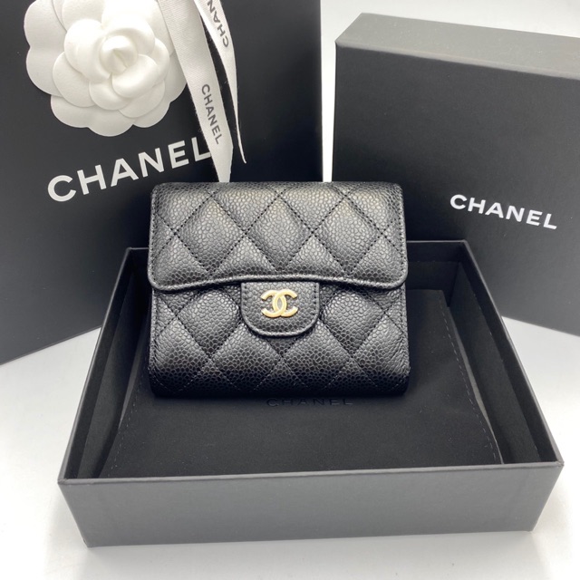 ✨New Chanel trifold wallet caviar ghw holo 299 Fullset with copy rec. ใบเสร็จช็อปไทยค่ะ