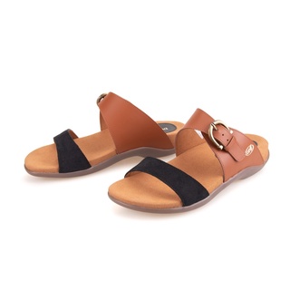 Dortmuend F-Series JF130 008-007 Tan-Black "Flats &amp; Comfort" รองเท้าสุขภาพ ที่มิดโซลรองรับทุกโค้งเว้าของอุ้งเท้า