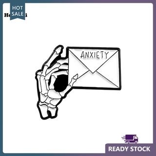 Hls Anxiety ตัวอักษร โครงกระดูก เคลือบมือ เข็มกลัด Pin ผู้ชาย ผู้หญิง กางเกงยีนส์ แจ็คเก็ต เครื่องประดับ