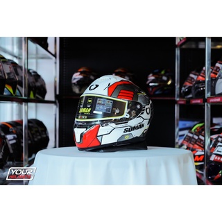 หมวกกันน็อค SOMAN HELMET รุ่น SM961-S MGA2 SHINNING WHTE RED GRAY