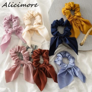 Alicimore Candy Color Knotted Rabbit Ears Ribbon Hair Scrunchies Bows Ponytail Hair Ring