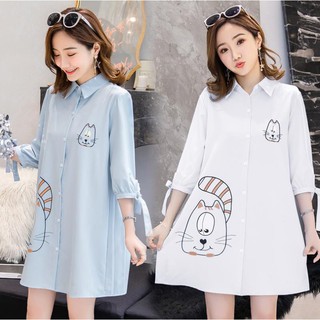 พร้อมส่ง Quilla ชุดคลุมท้อง ชุดคุณแม่ตั้งครรภ์ ชุดเดรสสั้น เดรสคอปก Maternity Dress （ MMM0-04）