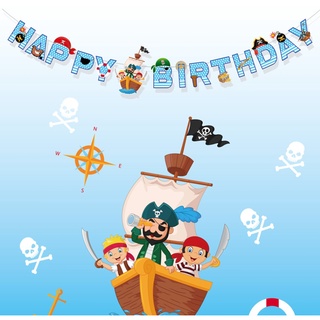 ธงราววันเกิด โจรสลัด มีกลิตเตอร์ ป้ายวันเกิด ธงราว ธงวันเกิด ป้ายปาร์ตี้ Pirate HAPPY BIRTHDAY Paper Banner Flags