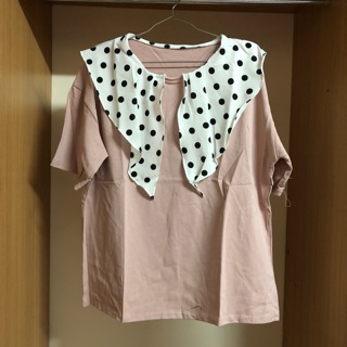 เสื้อยืดน่ารัก คอลายจุด