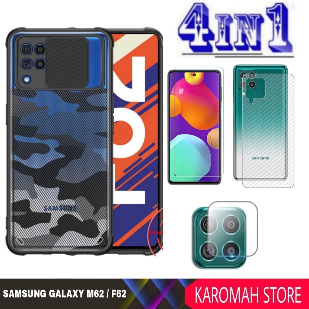 PACKAGE 4 INC 1 Case Samsung M62 / F62 Fusion Slide Army Protection