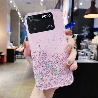 เคสโทรศัพท์มือถือแบบนิ่ม TPU ใส แต่งกลิตเตอร์ดาว ไล่โทนสี หรูหรา สําหรับ XiaoMi Poco M4 Pro 4G M4Pro X4Pro 5G Mi Poco X4 Pro