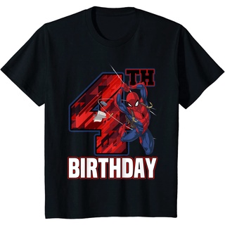 เสื้อยืด ผ้าฝ้ายแท้ ระบายอากาศได้ดี พิมพ์ลาย Marvel Spider-Man Web Swing 4th Birthday คุณภาพสูง