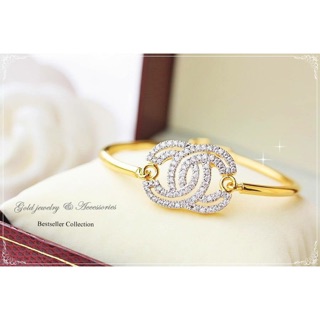 CC Bracelet กำไรข้อมือชุบทองแท้ 100%ประดับเพชร CZ