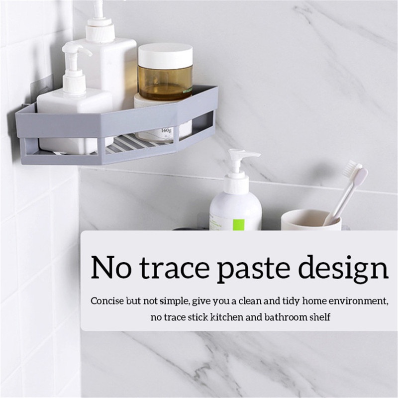 1 ชิ้น ห้องน้ํา มุม ชั้นเก็บของ ฟรีเจาะ ติดผนัง บ้าน ห้องครัว ห้องน้ํา จัดเก็บ อุปกรณ์จัดระเบียบ - รูปที่ 2