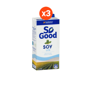 So Good นมถั่วเหลือง สูตรพลังงานต่ำ หวานน้อย Soy Milk Lite 1 ลิตร (3 กล่อง)(มังสวิรัติ) [BBF:09Jun23]