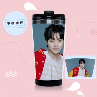 Exo Kim min seok แก้วน้ําสแตนเลสสองชั้นทรงโค้ง ขนาด 300-400 ml