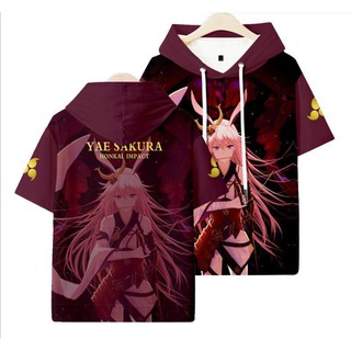 ใหม่ เสื้อกันหนาว เสื้อแจ็กเก็ต เสื้อฮู้ดดี้ แขนสั้น พิมพ์ลายอนิเมะ Honkai Impact 3 Kiana Kaslana Yae Sakura Fu Hua ทรงหลวม สําหรับผู้ชาย ผู้หญิง